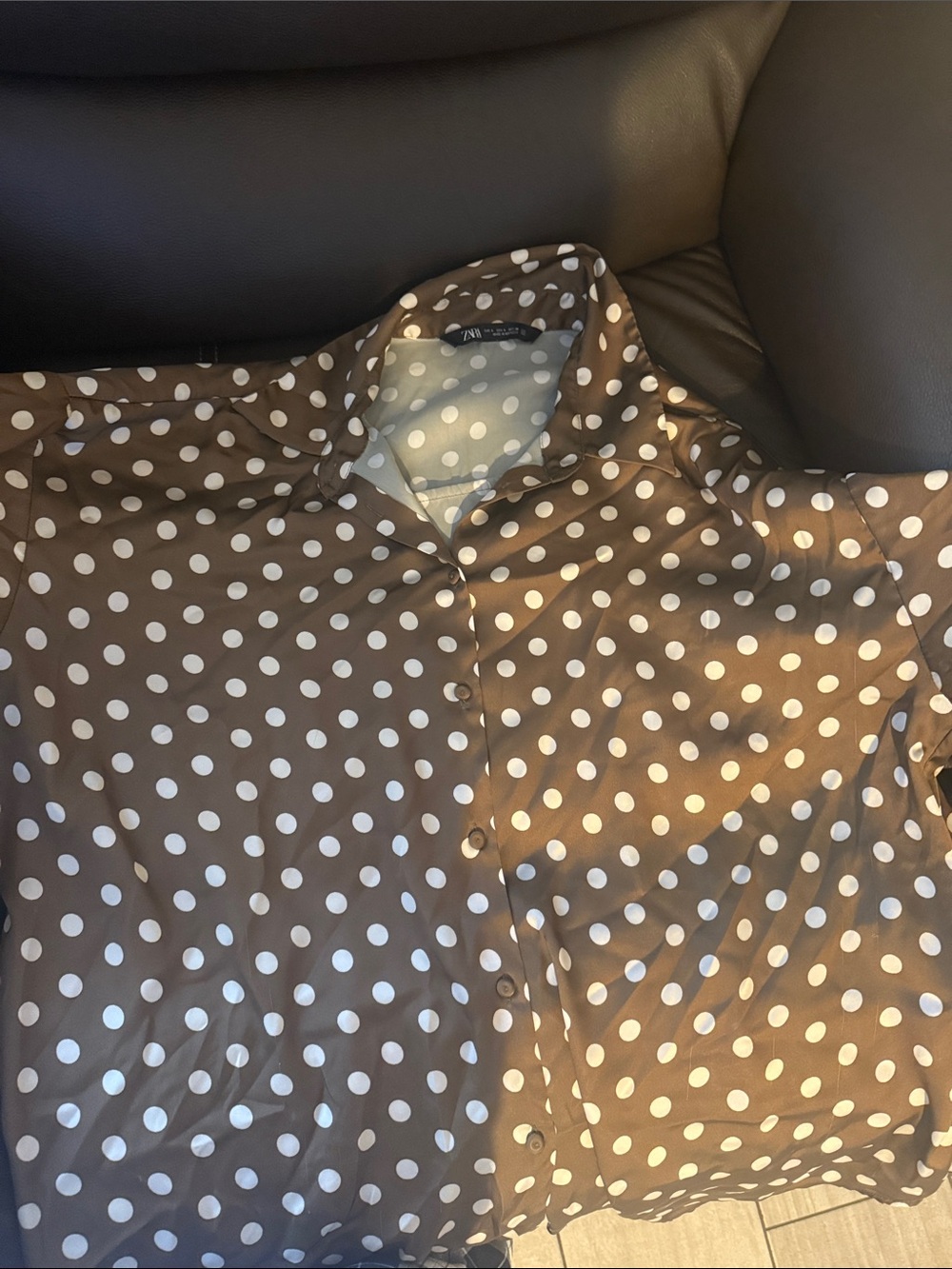 Zara Brown Polka Dot Blouse with White Dots